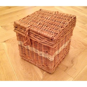 Autumn Gold Creamy White & Natural Wicker Willow (Two Tone Cube Shape) Cremation Ashes Casket**SOLD OUT**